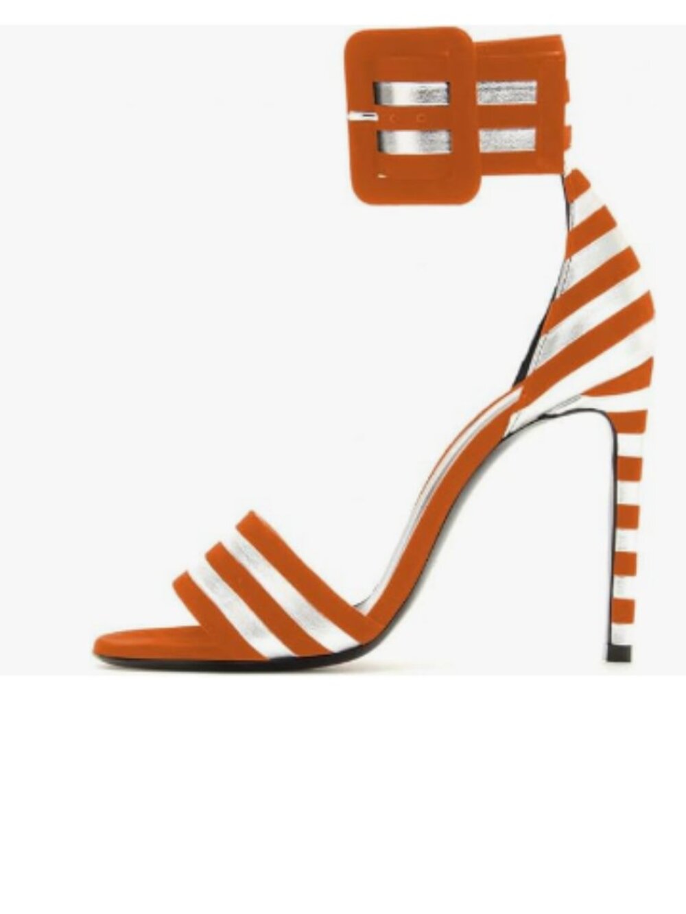 FSJ Orange Open Toe Stripes Strappy Sandals High Heel Ankle Strap Buckle Shoes